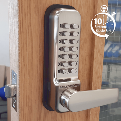 Borg Mechanical Digital Door Lock with Lever Easicode Pro and Holdback Satin Chrome - BL2401SCECP